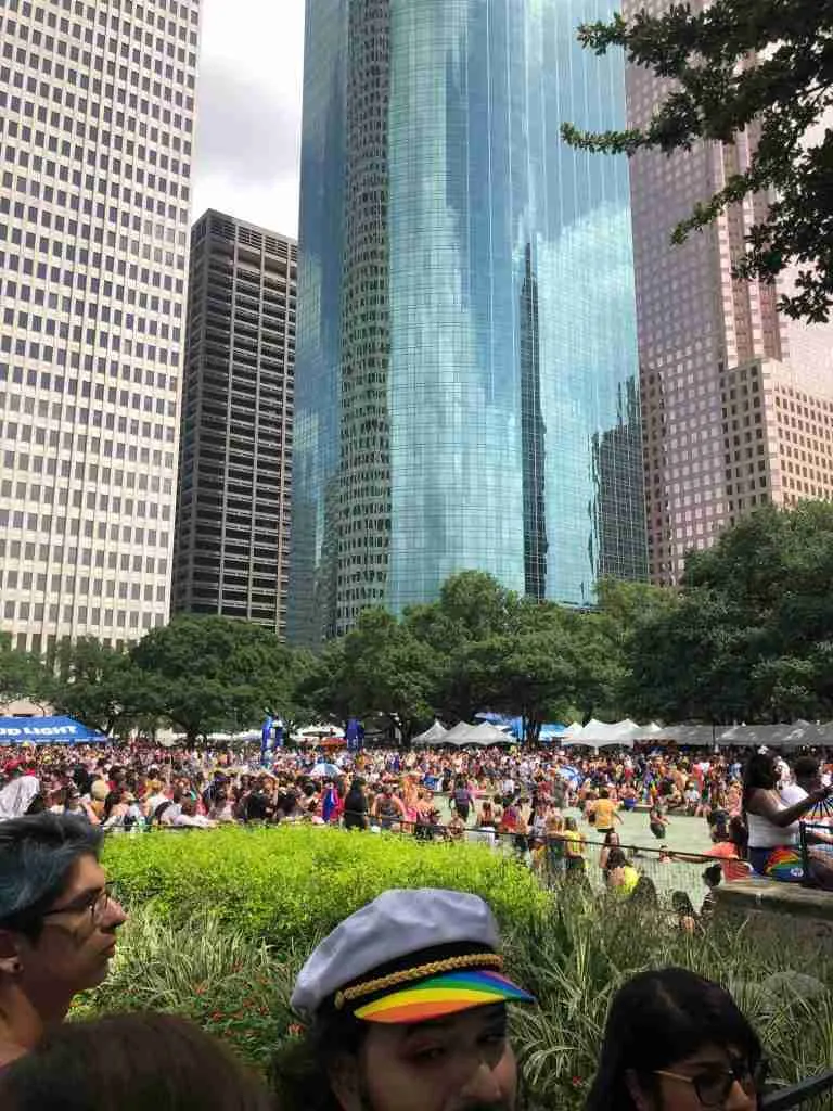 Houston City Hall Pride Festival Overviewing Skyline