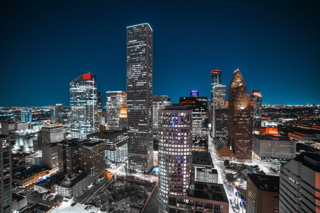 Houston Downtown at Night and Zip Codes
